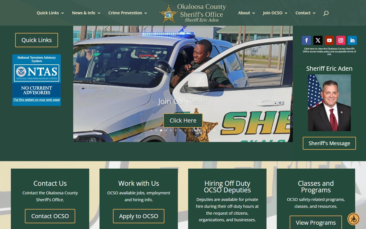 Okaloosa County Sheriff's Office website homepage