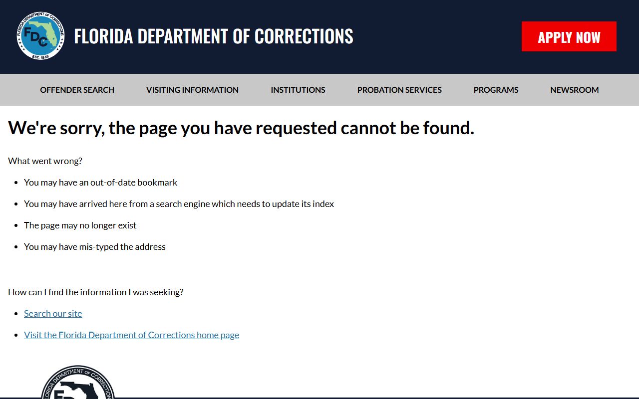 Florida Department of Corrections inmate population search page